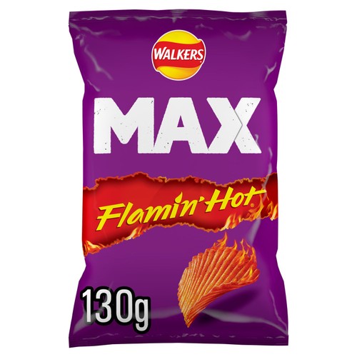 Walkers Max Extra Flamin' Hot Sharing Bag Crisps 130g (Pack of 3)