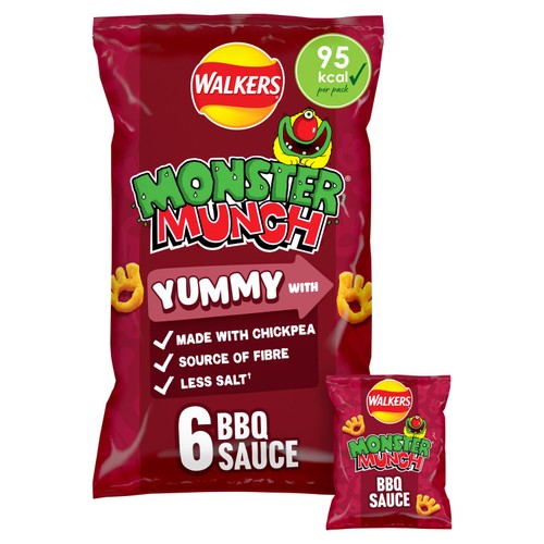 Monster Munch Walkers BBQ Sauce Multipack Chickpea Crisps 6 x 20g (Pack of 3)
