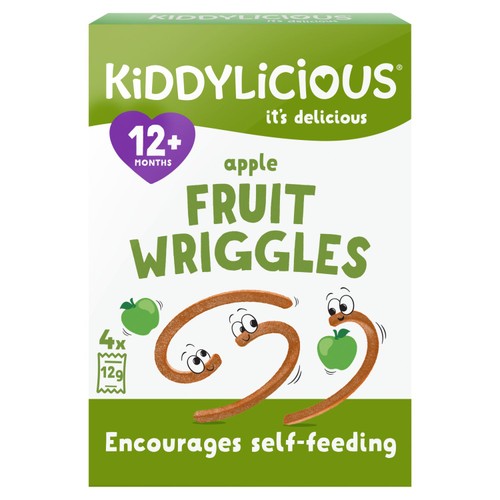 Kiddylicious Apple Wriggles Baby Snacks Multi 4 x 12g (Pack of 3)