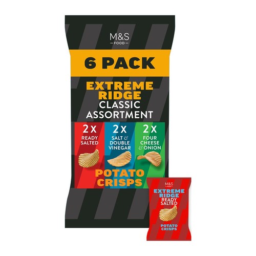 M&S Extreme Ridge Cut Crisps Assortment Multipack 6 x 25g (Pack of 3)
