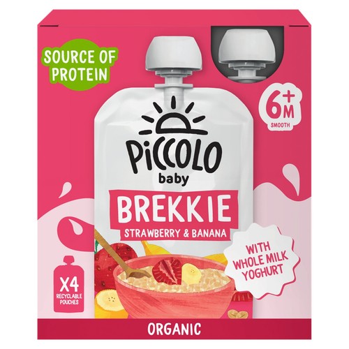 Piccolo Organic Strawberry & Banana Brekkie Multipack 4 x 100g (Pack of 3)