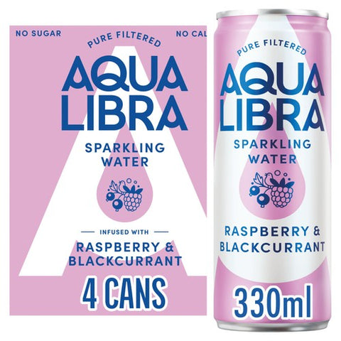 Aqua Libra Raspberry Blackcurrant Infused Sparkling Water 4 x 330ml (Pack 2)