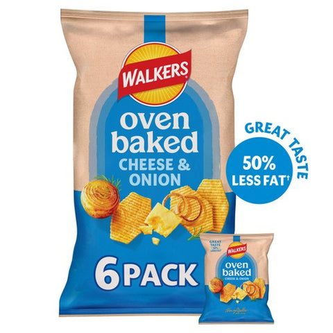 Walkers Baked Cheese & Onion Multipack Snacks Crisps 6 x 22g (Pack of 3)