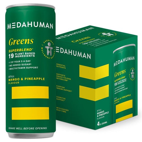 Medahuman Greens Superblend Mango & Pineapple 4 x 250ml (Pack of 2)