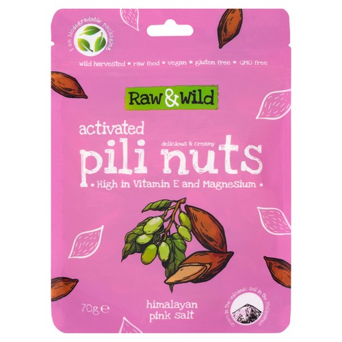 Raw & Wild Activated Pili Nuts Himalayan Pink Salt Organic 70g (Pack of 3)