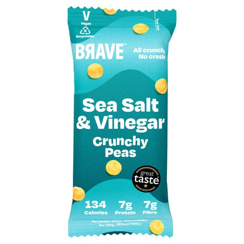 BRAVE Roasted Peas Sea Salt & Vinegar 35g (Pack of 6)