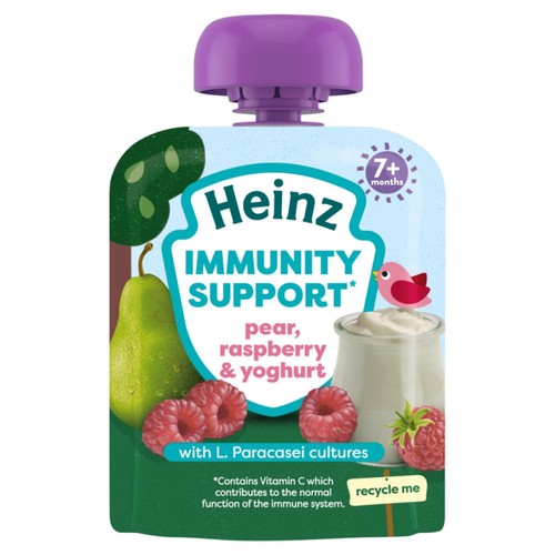 Heinz Immunity Support Baby Pouches, Pear Raspberry & Yogurt 7M+ 85g (Pack of 2)