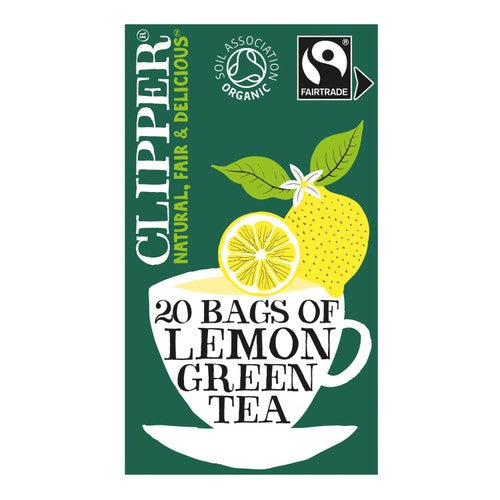 Clipper Organic Fairtrade Green Tea Bags with Lemon 20's (Pack of 3)