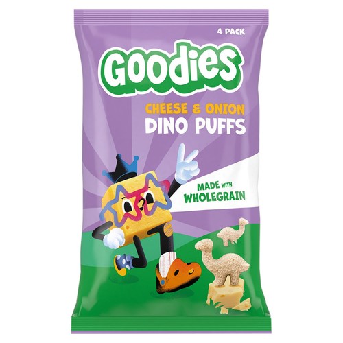 Goodies Kids Snack Dinosaur Puffs Cheese & Onion Multipack 4 x 12g (Pack of 3)