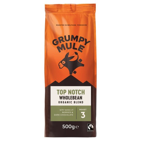 Grumpy Mule Top Notch Organic Blend Coffee Beans 500g (Pack of 2)