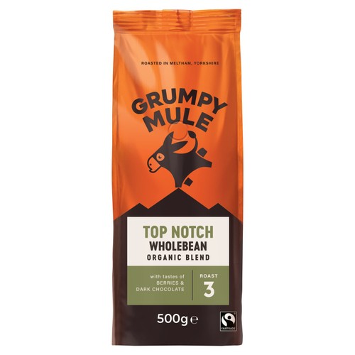 Grumpy Mule Top Notch Organic Blend Coffee Beans 500g (Pack of 2)