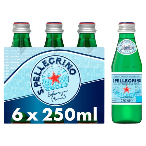 San Pellegrino Sparkling Natural Mineral Water Glass 6 x 250ml (Pack of 2)
