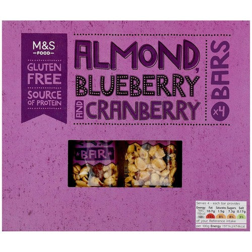 M&S Almond, Blueberry & Cranberry Bars 4 x 40g (Pack of 3)