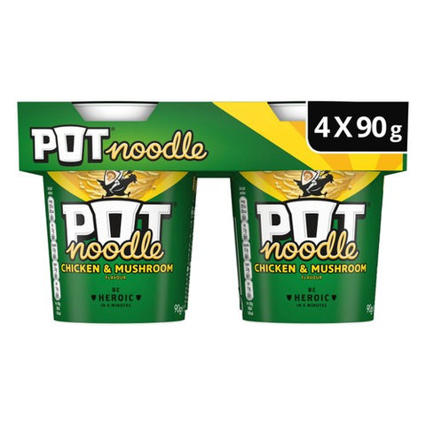 Pot Noodle 4 Pack Chicken & Mushroom 360g (Pack of 3)