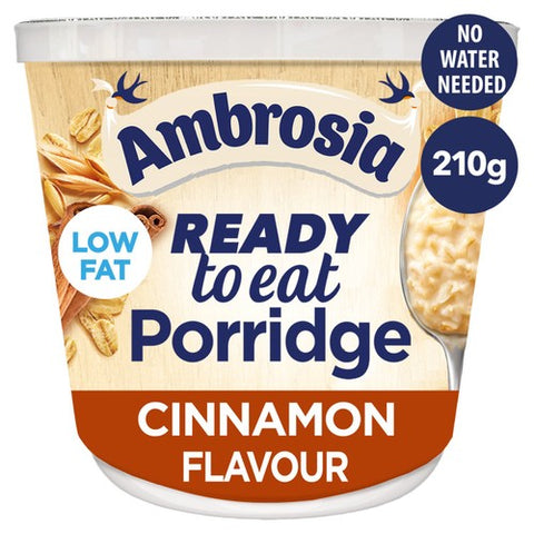 Ambrosia Ready to Eat Porridge Oat Cereal Pot Cinnamon 210g (Pack of 3)