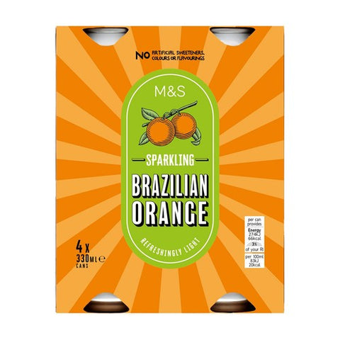 M&S Sparkling Brazilian Orange Drink 4 x 330ml (Pack of 2)