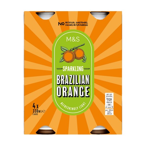 M&S Sparkling Brazilian Orange Drink 4 x 330ml (Pack of 2)