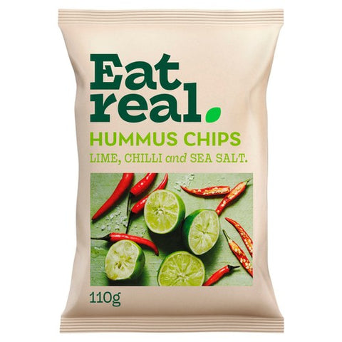 Eat Real Hummus Chips Chilli Lime and Sea Salt 110g (Pack of 3)
