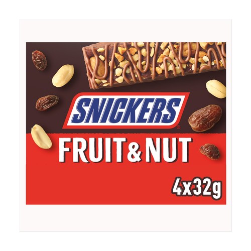 Snickers Fruit & Nut Milk Chocolate Snack Bars Multipack 128g (Pack of 3)