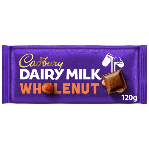 Cadbury Dairy Milk Whole Nut Chocolate Bar 120g (Pack of 3)
