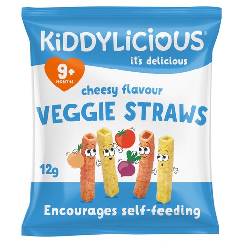 Kiddylicious Cheesy Flavoured Veggie Straws Baby Snacks 12g (Pack of 6)