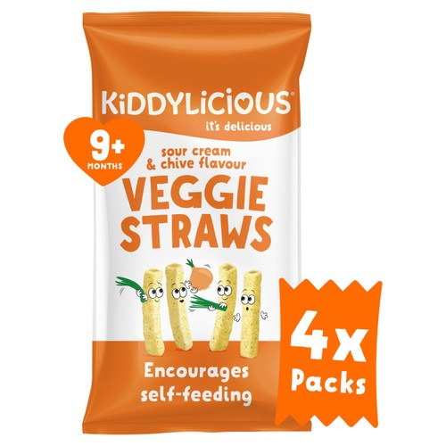 Kiddylicious Sour Cream & Chive Veggie Straws, 9 mths+ 4 x 12g (Pack of 2)