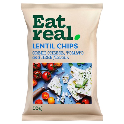 Eat Real Lentil Chips Greek Cheese Tomato & Herb 95g (Pack of 6)