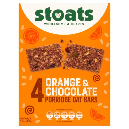 Stoats Orange & Chocolate Porridge Oat Bars 4 x 42g (Pack of 3)