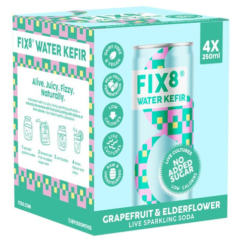 Fix8 Water Kefir Grapefruit Elderflower 4 x 250ml (Pack of 2)