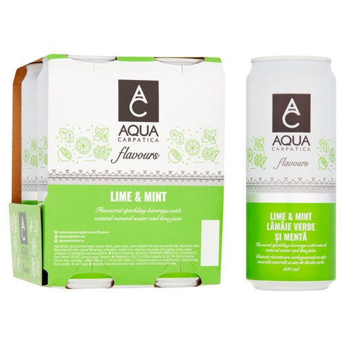 AQUA Carpatica Sparkling Flavours Lime & Mint 4 x 330ml (Pack of 2)