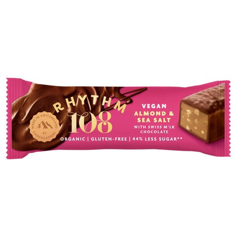 Rhythm 108 Swiss Vegan Almond & Sea Salt Bar with M'lk Chocolate 33g (Pack of 3)