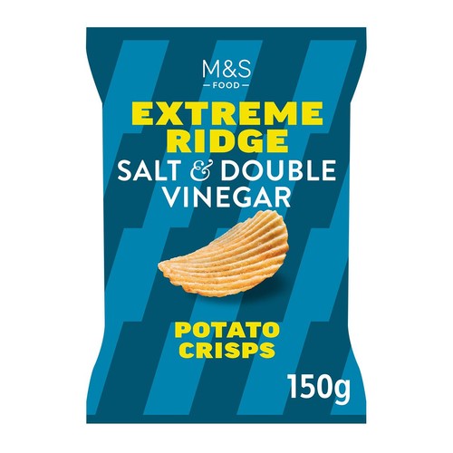 M&S Salt & Double Vinegar Extreme Ridge Cut Crisps 150g (Pack of 3)