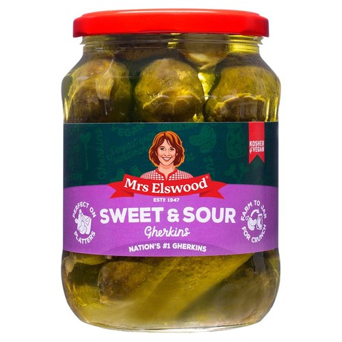 Mrs Elswood Sweet & Sour Gherkins 670g (Pack of 2)