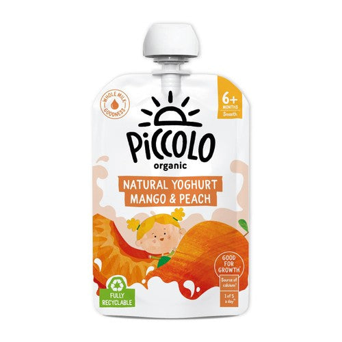 Piccolo Natural Yoghurt Mango & Peach Organic Pouch 6mths+ 100g (Pack of 2)