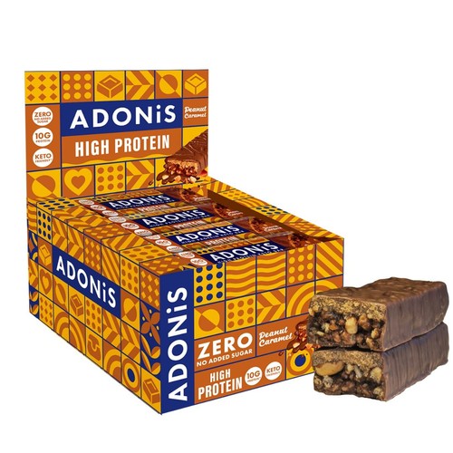 ADONiS Peanut Caramel Keto Protein Bar - Box 16 x 45g (Pack of 3)