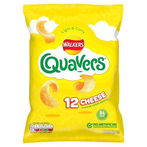 Walkers Quavers Cheese Multipack Snacks Crisps 12x16g (Pack of 3)
