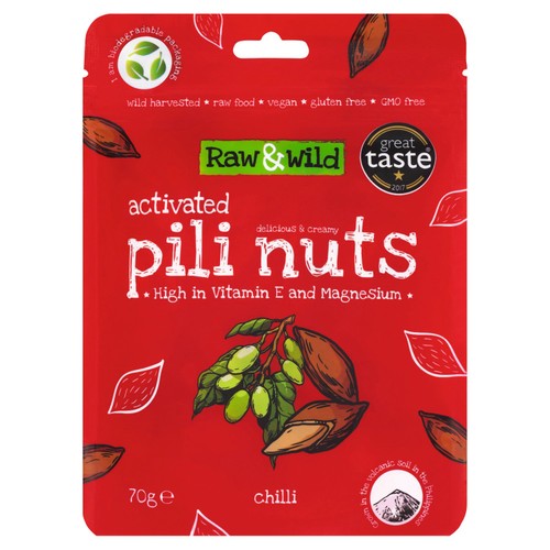 Raw & Wild Activated Pili Nuts Chili Organic 70g (Pack of 3)