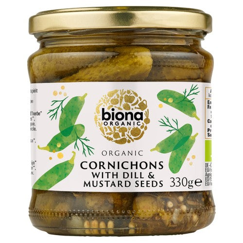 Biona Organic Cornichons With Dill & Mustard Seeds 330g (Pack of 2)