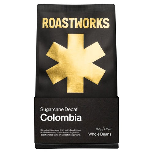 Roastworks Decaf Colombia Whole Bean Coffee 200g (Pack of 2)