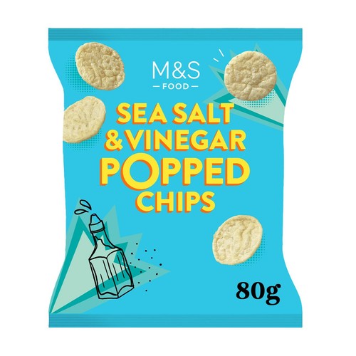 M&S Sea Salt & Vinegar Popped Potato Chips 80g (Pack of 6)