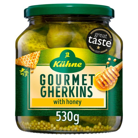 Kuhne Gourmet Gherkins with Honey 530g (Pack of 2)