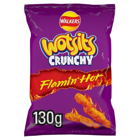 Wotsits Crunchy Extra Flamin' Hot Sharing Bag Crisps 130g (Pack of 3)
