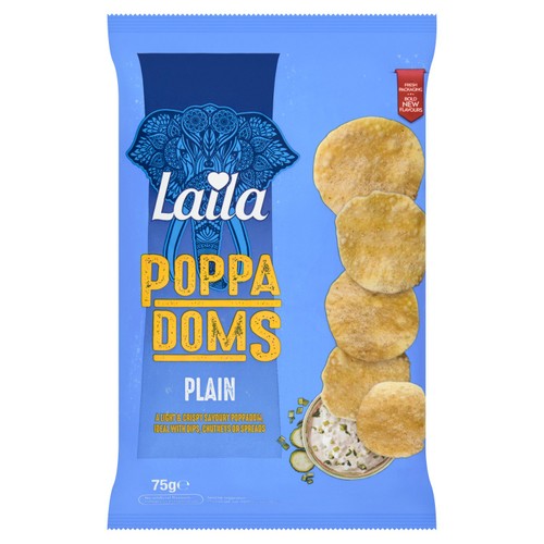 Laila Mini Poppadoms Plain 75g (Pack of 6)