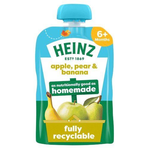 Heinz Apple, Pear Banana Fruit Puree Pouch Baby Food 6+ Months 100g (Pack 3)