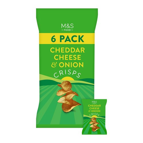 M&S Cheddar Cheese & Onion Crisps Multipack 6 x 25g (Pack of 3)