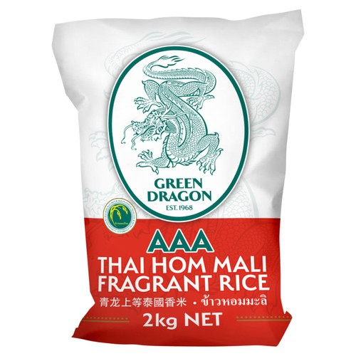 Green Dragon Thai Fragrant Jasmine Hom Mali Rice 2kg (Pack of 2)