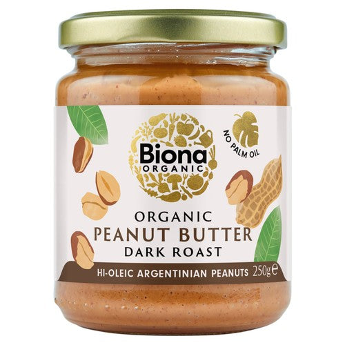Biona Organic Hi Oleic Dark Roast Smooth Peanut Butter 250g (Pack of 2)