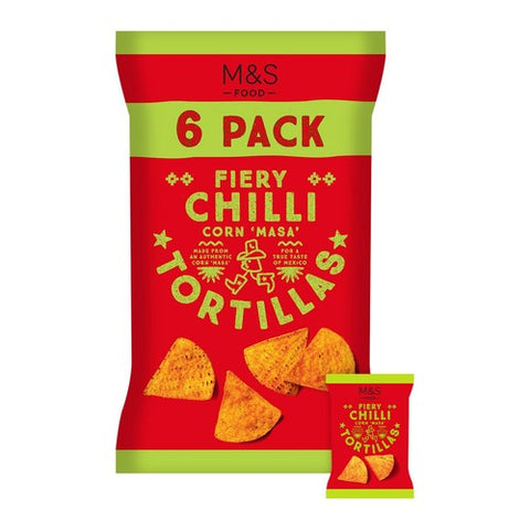 M&S Fiery Chilli Tortilla Chips Multipack 6 x 30g (Pack of 3)