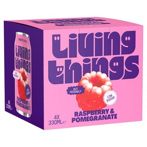 Living Things Raspberry & Pomegranate Prebiotic Soda 4 x 330ml (Pack of 2)
