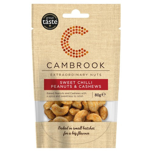 Cambrook Baked Sweet Chilli Peanuts & Cashews 80g (Pack of 3)